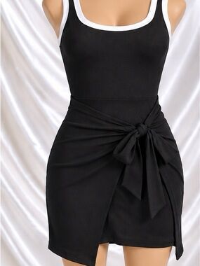 IHOT Black Tie-Front Midi Dress XL